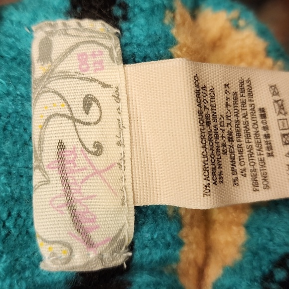 FP Arm Warmer Fingerless Gloves Knit Striped Turquoise & Cornflower Blue Tan - Picture 5 of 5